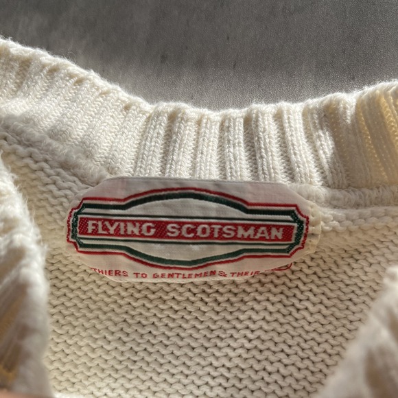 Vintage Flying Scotsman Cream Wool Knit Duck Embroidered Crewneck Sweater Large - Picture 2 of 8